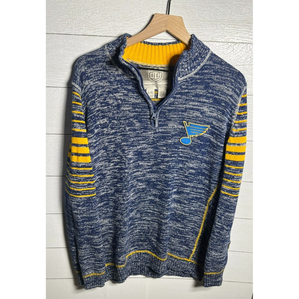 Old Time Hockey St Louis Blues Sweater Mens XL Blue Yellow 1/4 Zip NHL OTH